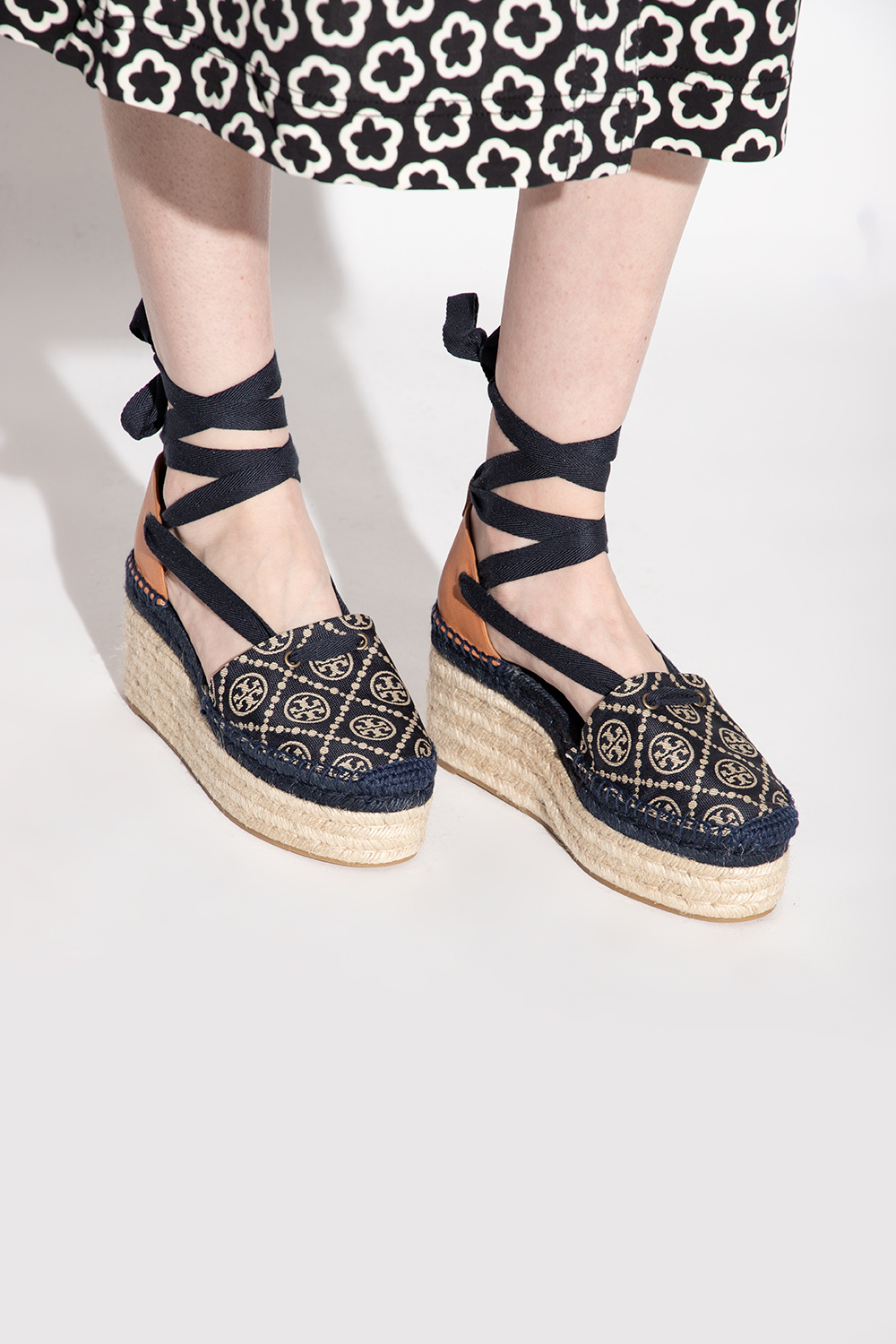 Navy blue T Monogram wedge espadrilles Tory Burch Vitkac Italy